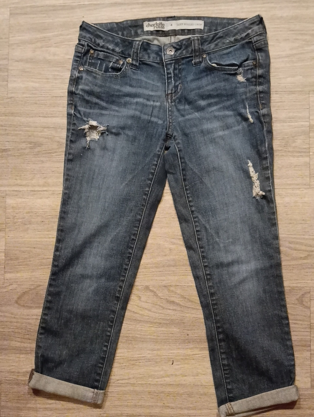 Charlotte Russe Distressed Boyfriend Jeans in Dark Blue